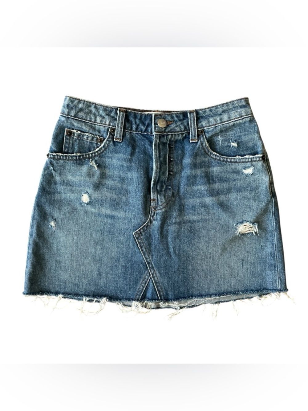 Reformation Distressed Denim Mini Skirt Size 25